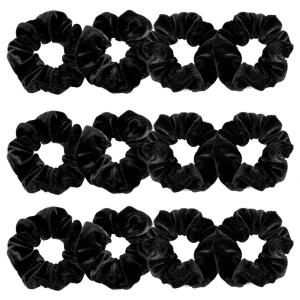 Whaline 12 Pieces Hair Scrunchies Velvet Elastics Scrunchy Bobbles Soft Hair Bands Hair Ties (Black)(Black)