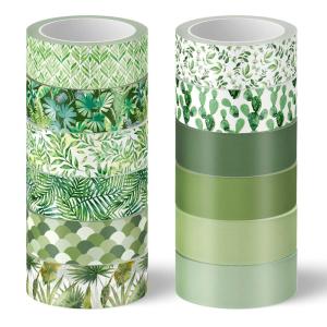 Whaline 12 Rolls Green Forest Washi Tape Watercolor Greenery Holiday Masking Tape Woodland Green Tree Plants Pattern Washi Tape for Scrapbook Journal DIY Craft Gift Wrapping(Assorted Plants)