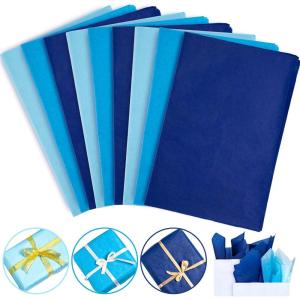 Whaline 120 Sheet Gradient Green Tissue Paper Assorted Green Gift Wrapping Paper 15 x 20 Inch Gift Wrap Tissue Paper Art Paper Crafts for DIY Gift Wrapping Birthday Easter Wedding Baby Showe, 3 Colors(Blue Series)