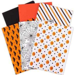 Whaline 120 Sheets Halloween Tissue Paper Black Orange Wrapping Paper Bat Pumpkin Web Spider Art Paper Crafts for Halloween Fall Birthday Wedding Party Gift Bag DIY Pompom Confetti (6 Designs)