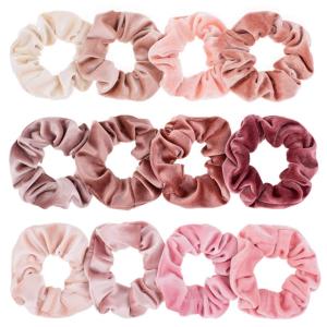 Whaline 12Pcs Blush Theme Scrunchies Velvet Elastics for Women Pink Bobbles Soft Lovers Scrunchy Classic Thick Hair Bands Ties Gifts for Teenage Girls(Blush Colors)