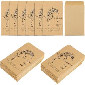 Whaline 200 Pack Seed Packets Forget Me Not Prints Kraft Envelopes Rustic Small Flower Seeds Storage Self-Adhesive Packets for Garden Office Supplies, 3.5 x 2.4 Inch