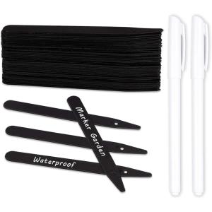 Whaline 200Pcs Thick Plastic Plant Label Garden Labels Black Waterproof Garden Stake Sign Tags Garden Markers for Outdoor Seedlings Potted Flowers with 2 Marker Pen and A Roll of Twine (15 cm)(6 Inch)
