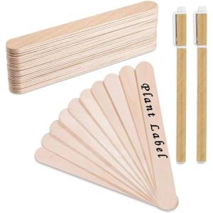 Whaline 200Pcs Wooden Plant Labels Waterproof Round Head Plant Sign Tags Birch Wood Plant Label Eco-Friendly Garden Markers for Seed Potted Herbs Flowers Vegetables with 2 Gel Pen, 15 X 1.7 CM