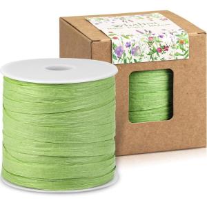 Whaline 229 Yards Raffia Paper Ribbon Christmas Kraft Craft Packing Paper Twine for Festival Gifts, DIY Decoration and Weaving, 1/4 inch Width(Green)