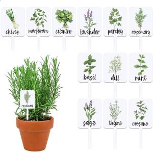 Whaline 24Pcs Acrylic Plant Label Signs 12 Styles Planted Herb Garden Markers Waterproof Plant Stake Tags with Herb Names for Nursery Indoor Outdoor Garden Decoration(Acrylic)