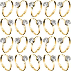 Whaline 36 Packs Diamond Engagement Rings Bridal Shower Rings for Wedding Table Decorations, Party Supply, Favor Accents, Cupcake Toppers(Gold)