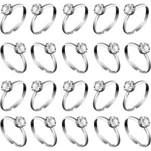 Whaline 36 Packs Diamond Engagement Rings Bridal Shower Rings for Wedding Table Decorations, Party Supply, Favor Accents, Cupcake Toppers(Silver)