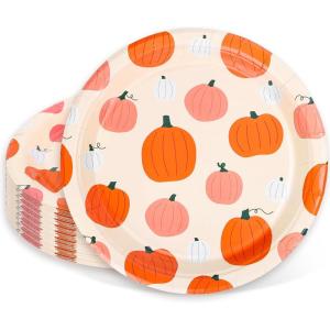 Whaline 40Pcs Halloween Paper Plates Pink Ghost Disposable Plates 9 Inch Cute Cartoon Ghost Decorative Round Plates for Halloween Summerween Party Birthday Baby Shower Table Decor(Pumpkin)