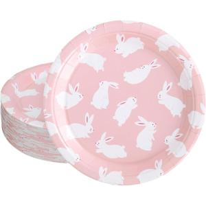 Whaline 40Pcs Halloween Paper Plates Pink Ghost Disposable Plates 9 Inch Cute Cartoon Ghost Decorative Round Plates for Halloween Summerween Party Birthday Baby Shower Table Decor(Bunny)