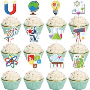 Whaline 48Pcs Science Party Cupcake Toppers Cartoon Cupcake Dessert Topper Picks Cupcake Decoration for Baby Shower Birthday Party Decoration Supplies