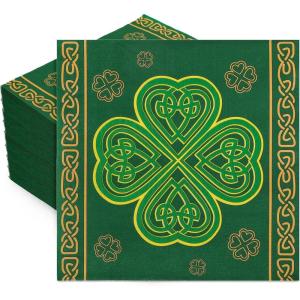 Whaline 50Pcs Halloween Skull Paper Napkins Dancing Skeleton Pumpkin Black Disposable Luncheon Dinner Table Napkins for Holiday Trick or Treat Party Decor Supplies(St. Patrick’s Day)