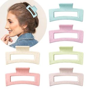 Whaline 6 Pack Macaroon Color Hair Claw Clips Strong Hold Rectangle Hair Claw Eco-Friendly Hair Jaw Clamp Non-Slip Matte Jumbo Hair Styling Accessories for Women Girls Thin Thick Hair