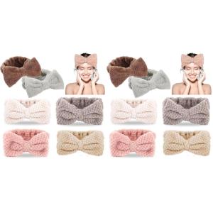 Whaline 6 Pack Spa Headband Pelerine Design Bowknot Elastic Yoga Makeup Headbands Soft Fluffy Bowtie Hair Band Head Wrap for Washing Face Shower Sports Beauty Skincare Women Girls(6 Count (Pack of 2))