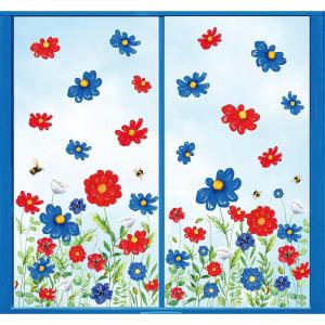 Whaline 6 Sheets Fall Floral Window Clings Watercolor Maple Leaves Sunflowers Window Decals Double-Sided Reusable Windows Stickers for Autumn Harvest Home School Office Thanksgiving Party Supplies(Independence Day)