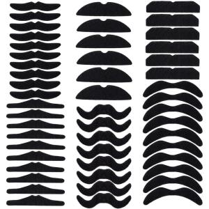 Whaline 60Pcs Fake Mustache Self Adhesive Mustaches Beard Realistic Stick for Halloween Costume Masquerade Performance(Black)