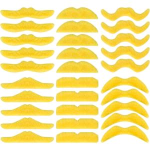 Whaline 60Pcs Fake Mustache Self Adhesive Mustaches Beard Realistic Stick for Halloween Costume Masquerade Performance(Yellow)