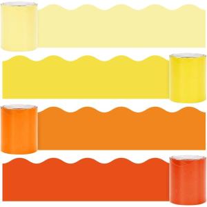 Whaline 65.6ft Fall Color Bulletin Board Borders – 4 Rolls Orange Series Die-Cut Strips, Colorful Rolled Trim for School Classroom Office Chalkboard Decoration(Orange)