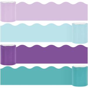Whaline 65.6ft Fall Color Bulletin Board Borders – 4 Rolls Orange Series Die-Cut Strips, Colorful Rolled Trim for School Classroom Office Chalkboard Decoration(Purple Blue)