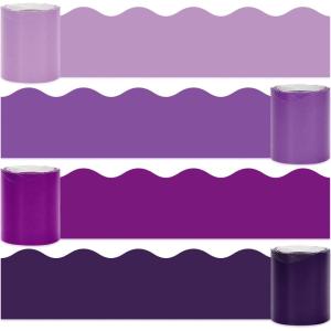 Whaline 65.6ft Fall Color Bulletin Board Borders – 4 Rolls Orange Series Die-Cut Strips, Colorful Rolled Trim for School Classroom Office Chalkboard Decoration(Purple)