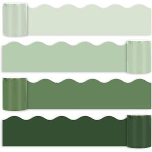 Whaline 65.6ft Fall Color Bulletin Board Borders – 4 Rolls Orange Series Die-Cut Strips, Colorful Rolled Trim for School Classroom Office Chalkboard Decoration(Sage Green)