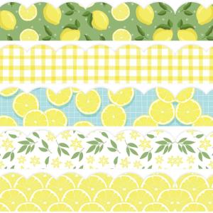 Whaline 69 Feet Summer Lemon Bulletin Board Borders Lemon Decorative Trim Border in 5 Designs Self-Adhesive Lemon Trim Blackboard Border Classroom Back to School Decorations, 60Pcs