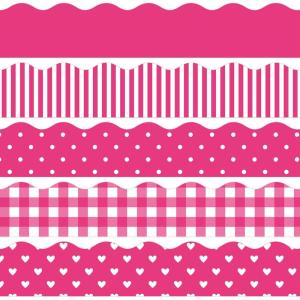 Whaline 69 Feet Valentine’s Day Bulletin Board Borders 5 Styles 60 Pieces Rolled Border Scalloped Border Heart Plaid Spot Stripe Red Bulletin Board Stickers for Decoration Party Home Office(Rose Pink)