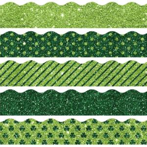 Whaline 69Ft Christmas Glitter Bulletin Board Borders 5 Designs Shine Stripe Dot Red Green Gold Merry Christmas Decoration Trim Bulletin Board Stickers for School Classroom Office Party Decoration(St. Partrick’s Day)