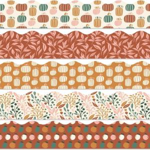 Whaline 69Ft Fall Boho Bulletin Board Borders Pumpkin Leaves Scalloped Border Trim Autumn Retro Bulletin Board Stickers for School Home Office Decor
