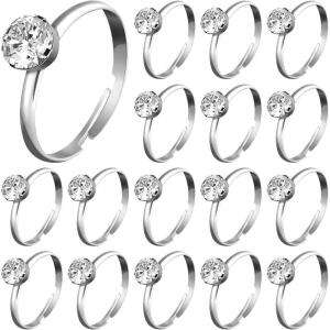 Whaline 72Pcs Diamond Rings, Adjustable Engagement Rings Rose Gold Wedding Decorations for Wedding Table Decorations, Bridal Shower Game and Party Favors(Sliver)