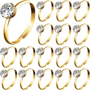 Whaline 72Pcs Diamond Rings, Adjustable Engagement Rings Rose Gold Wedding Decorations for Wedding Table Decorations, Bridal Shower Game and Party Favors(Gold)