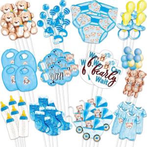 Whaline 72Pcs Preppy Cupcake Topper 12 Designs Pink Face Star Lightning Lips Cupcake Picks Preppy Boho Y2k Food Picks with Sticks Glue Point for Girl Birthday Bachelorette Party Supplies Cake Decor(Baby Bear)