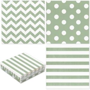 Whaline 75Pcs Halloween Paper Napkin 6.5 Inch Orange Black Stripe Wave Polka Dot Luncheon Napkins Geometric Disposable Dinner Napkins for Halloween Party Supplies Tabletop Kitchen Decor(Sage Green)