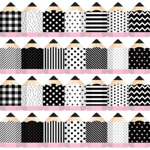 Whaline 80FT Black White Bulletin Border Sticker 70 Sheet Pencil Border Trim Back to School Decoration for Teacher Student Classroom School Blackboard Chalkboard Whiteboard, 2 Designs(Black White)