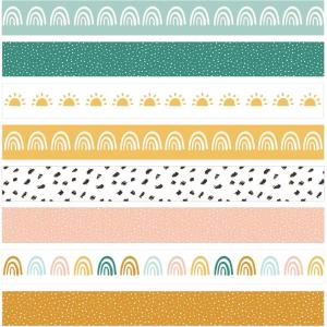 Whaline 82Ft Boho Bulletin Board Borders 8 Designs 72Pcs Rainbow Themed Decoration Colorful Trim Border Stickers for School Classroom Office Party Decoration