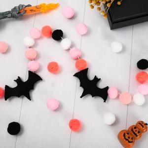 Whaline 8.2Ft Halloween Banner Felt Bats Balls Banner Black White Pink Decorative Pom Pom Banner Halloween Party Pom Garland for Halloween Haunted Houses Decoration Doorways Home Mantel Supplies