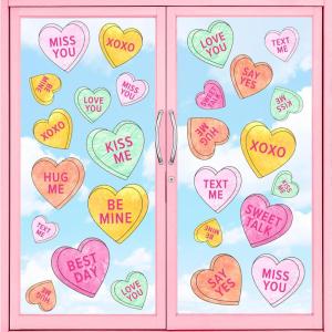 Whaline 9 Sheet Halloween Window Clings Cute Cartoon Ghost Pumpkin Skeleton Reusable Window Decals for Home Classroom Office Haunted Party Decor(Cute Heart)