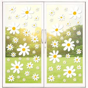 Whaline 9 Sheet Halloween Window Clings Cute Cartoon Ghost Pumpkin Skeleton Reusable Window Decals for Home Classroom Office Haunted Party Decor(Daisy Flower)