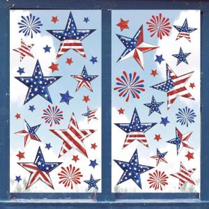 Whaline 9 Sheet Halloween Window Clings Cute Cartoon Ghost Pumpkin Skeleton Reusable Window Decals for Home Classroom Office Haunted Party Decor(Independence Day Theme)