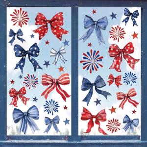 Whaline 9 Sheet Halloween Window Clings Cute Cartoon Ghost Pumpkin Skeleton Reusable Window Decals for Home Classroom Office Haunted Party Decor(Patriotic Bow)