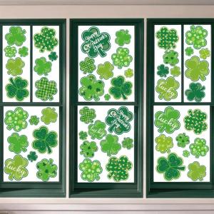 Whaline 9 Sheet Halloween Window Clings Cute Cartoon Ghost Pumpkin Skeleton Reusable Window Decals for Home Classroom Office Haunted Party Decor(Shamrock)