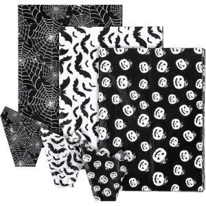 Whaline 90 Sheet Halloween Tissue Paper Black White Pumpkin Cobweb Bat Gift Wrap Tissue 19.7 x 13.8 Inch Scary Horror Decorative Wrapping Paper for Halloween Party DIY Craft Packing