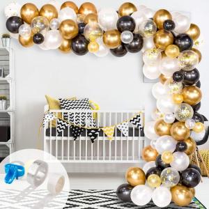 Whaline Black and Gold Balloons Garland Arch Kit 120Pcs Graduation Class Decoration Black White Metallic Gold Confetti Latex Balloons for Wedding Anniversary Birthday Christmas New Year Party