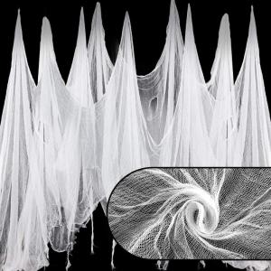 Whaline Halloween Black Creepy Cloth 276 x 87 inch Spooky Halloween Decoration Black Spooky Fabric Cloth Windows Doorways Scary Gauze for Haunted Houses Yard Wall Indoor Outdoor Party Decor Supplies(White)