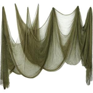 Whaline Halloween Black Creepy Cloth 276 x 87 inch Spooky Halloween Decoration Black Spooky Fabric Cloth Windows Doorways Scary Gauze for Haunted Houses Yard Wall Indoor Outdoor Party Decor Supplies(Olive Green)