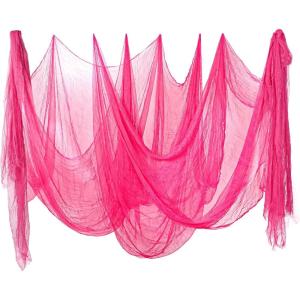 Whaline Halloween Black Creepy Cloth 276 x 87 inch Spooky Halloween Decoration Black Spooky Fabric Cloth Windows Doorways Scary Gauze for Haunted Houses Yard Wall Indoor Outdoor Party Decor Supplies(Pink)