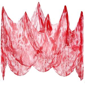 Whaline Halloween Black Creepy Cloth 276 x 87 inch Spooky Halloween Decoration Black Spooky Fabric Cloth Windows Doorways Scary Gauze for Haunted Houses Yard Wall Indoor Outdoor Party Decor Supplies(Red)