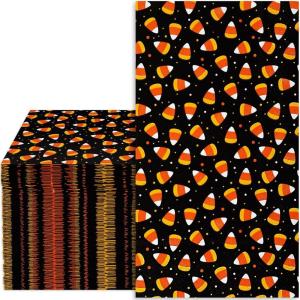 Whaline Halloween Guest Napkins 4.3×7.8 Inch Candy Corn Disposable Orange Black Hand Towel Paper Napkins for Dinner Party Supplies, 80Pcs(4.3 X 7.8inch)