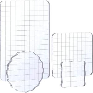 Whaline Large Acrylic Stamp Block Clear Stamping Tools Set with Grid Lines for Art Crafts Scrapbooking, 4 Pack