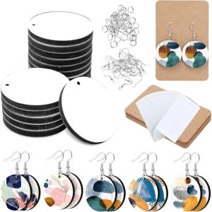 Whaline Round Sublimation Blank Earrings with Earring Hooks and Jump Rings Unfinished Heat Transfer Earrings for Christmas Valentine Women Girls DIY Earring Project Sublimation Accessories, 50Pcs